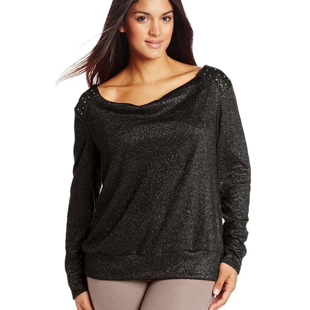 NY Collection Womens Cowl Neck Sweater Black Plus Size 1X